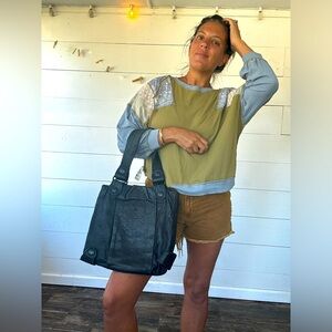 KALE Black and Purple Suede lining Buckle Slouch Bag